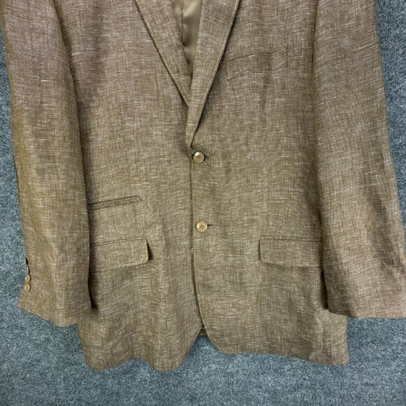 Inserch Sport Coat Mens 2XL Brown 100% Linen Jacket Blazer Elbow Patch‎ 2 Button - Picture 3 of 16